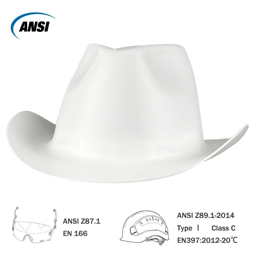 Cowboy Safety Helmet with Sunglasses - Wide-Brim HDPE Hard Hat for Construction Work