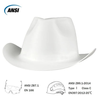 Cowboy Safety Helmet with Sunglasses - Wide-Brim HDPE Hard Hat for Construction Work