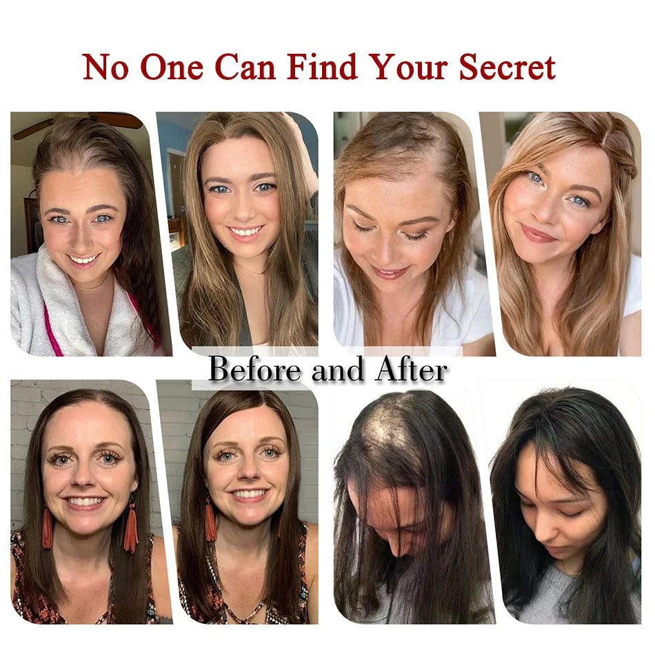 Straight Human Hair Topper With Bangs - Silk Base Clip In Real Hair Extension For Women Chocolate Brown Light Brown