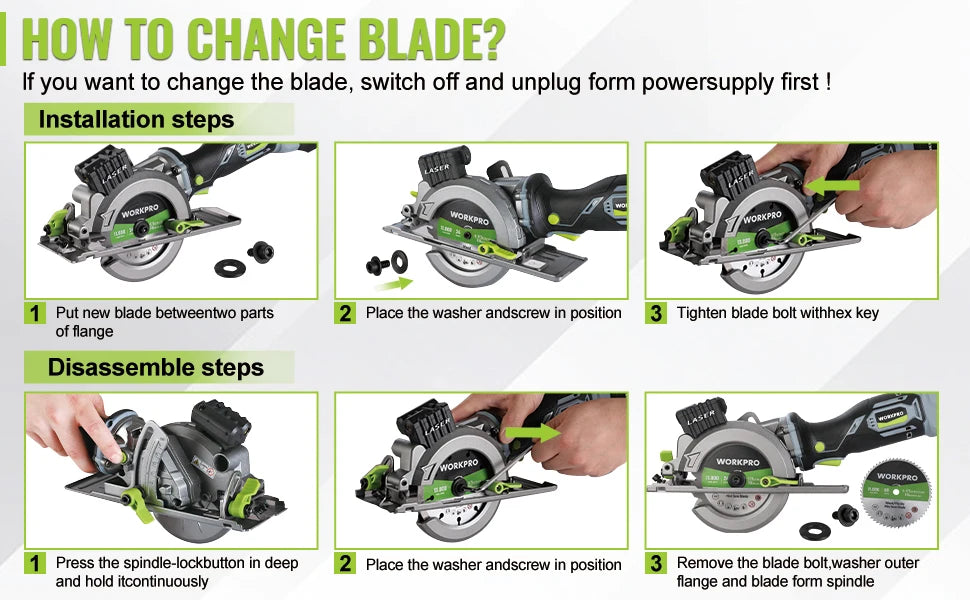 WORKPRO 20V Cordless Circular Saw with 115mm Blade – 710W Electric Power Tool for Wood & Tile Cutting (Laser & No Laser Options)