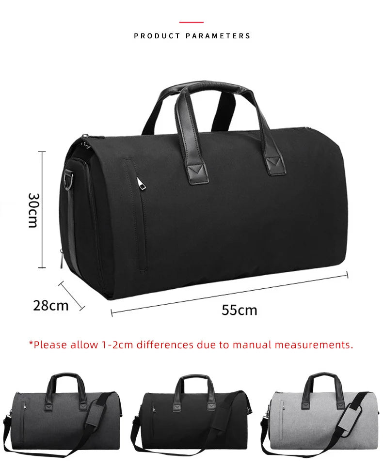 Convertible Garment Bag for Travel - Large Capacity Duffel with Shoe Pouch for Weekend & Business Trips (XM130)
