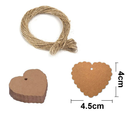 100PCS Hemp Rope & 20m Gilded Hanging Tags – Cowhide Black & White Cardboard Blank DIY Heart & Circle Labels