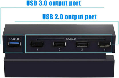 5-Port USB Hub for PS4 Gaming Console – High-Speed USB 3.0 Expansion Adapter (Not for PS4 Slim/Pro)
