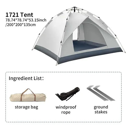 Outdoor Folding Tent – Fully Automatic Quick-Open 3-4 Person Camping Tent, Rain & Sun Proof, Portable for Self-Driving Trips