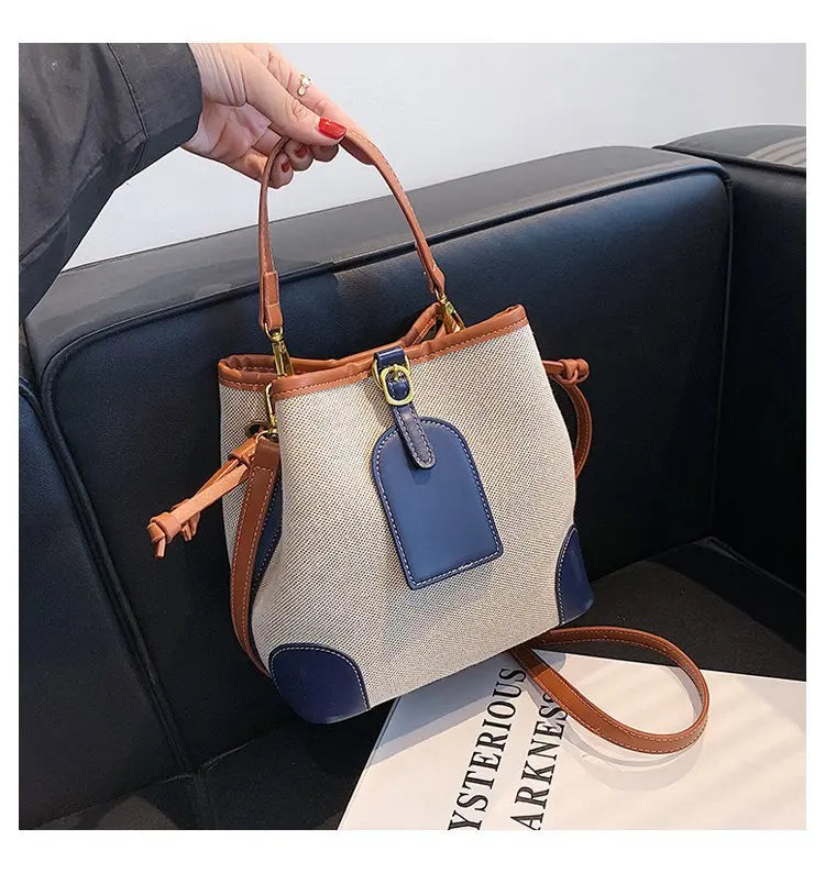 2022 New Korean Style Fashionable Portable Bucket Bag – Trendy Canvas Contrast Texture Messenger Bag