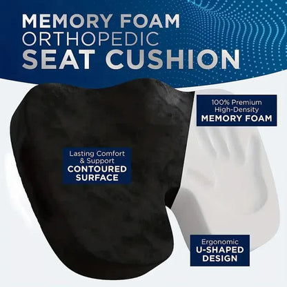 Travel Memory Foam U-Shaped Seat Cushion | Car, Office Chair Cushion Pad for Hip Support & Orthopedic Massage