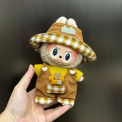 17cm 3rd Gen Labubu Trendy Retro Outfit – Graffiti Strap Pants, Hat & Sitting Party Pendant
