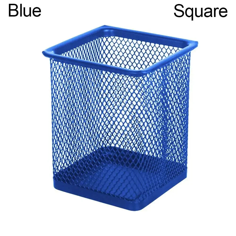 Multifunction Mesh Pen Holder - Round or Square Desk Organizer for Pens, Pencils & Stationery
