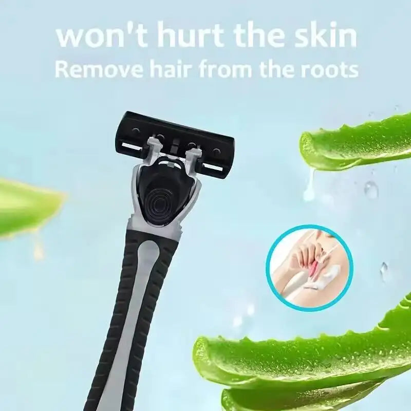 Men’s Reusable Safety Razor with Triple Blades – Anti-Slip Handle, Skin Guard, Travel Shaving Kit Variety Pack
