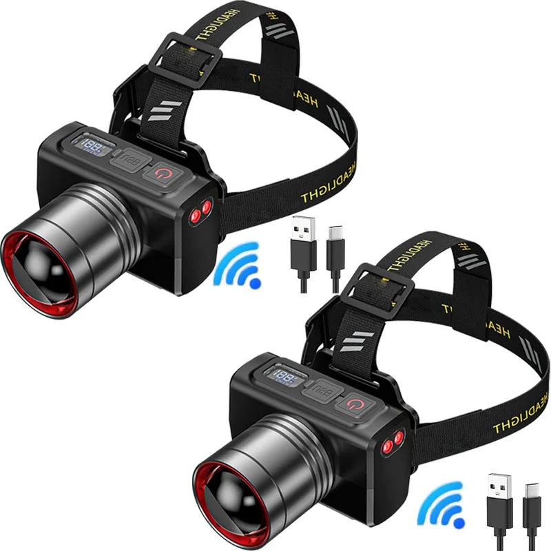 Rechargeable LED Headlamp – Adjustable Zoom Waterproof Ultra Bright Front Headlight for Camping, Outdoor Work & Night Use Torch