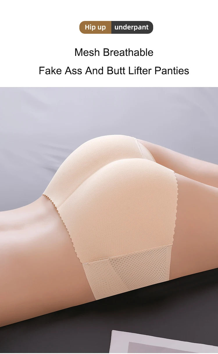 Women’s Low Waist Mesh Tummy Control Panty – Slimming Padded Seamless Underwear, Fake Buttock Body Shaper & Hip Enhancer