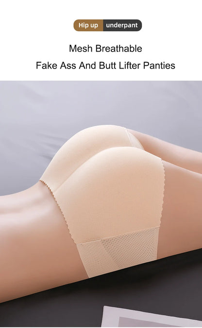 Women’s Low Waist Mesh Tummy Control Panty – Slimming Padded Seamless Underwear, Fake Buttock Body Shaper & Hip Enhancer