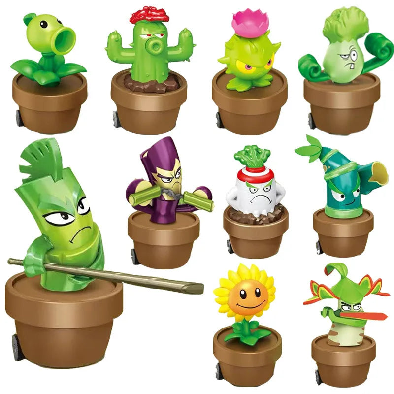 12PCS Plants vs Zombies Blind Box — Peashooter & Sunflower Pull-Back Car Mini Figurines, Collectible Toy for Kids