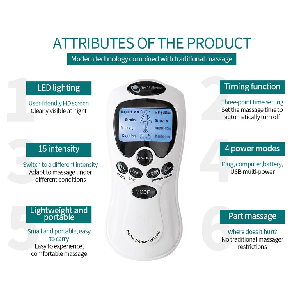 Electric EMS Pulse Massager — TENS Acupuncture Muscle Stimulator for Neck, Back, and Full Body Relaxation