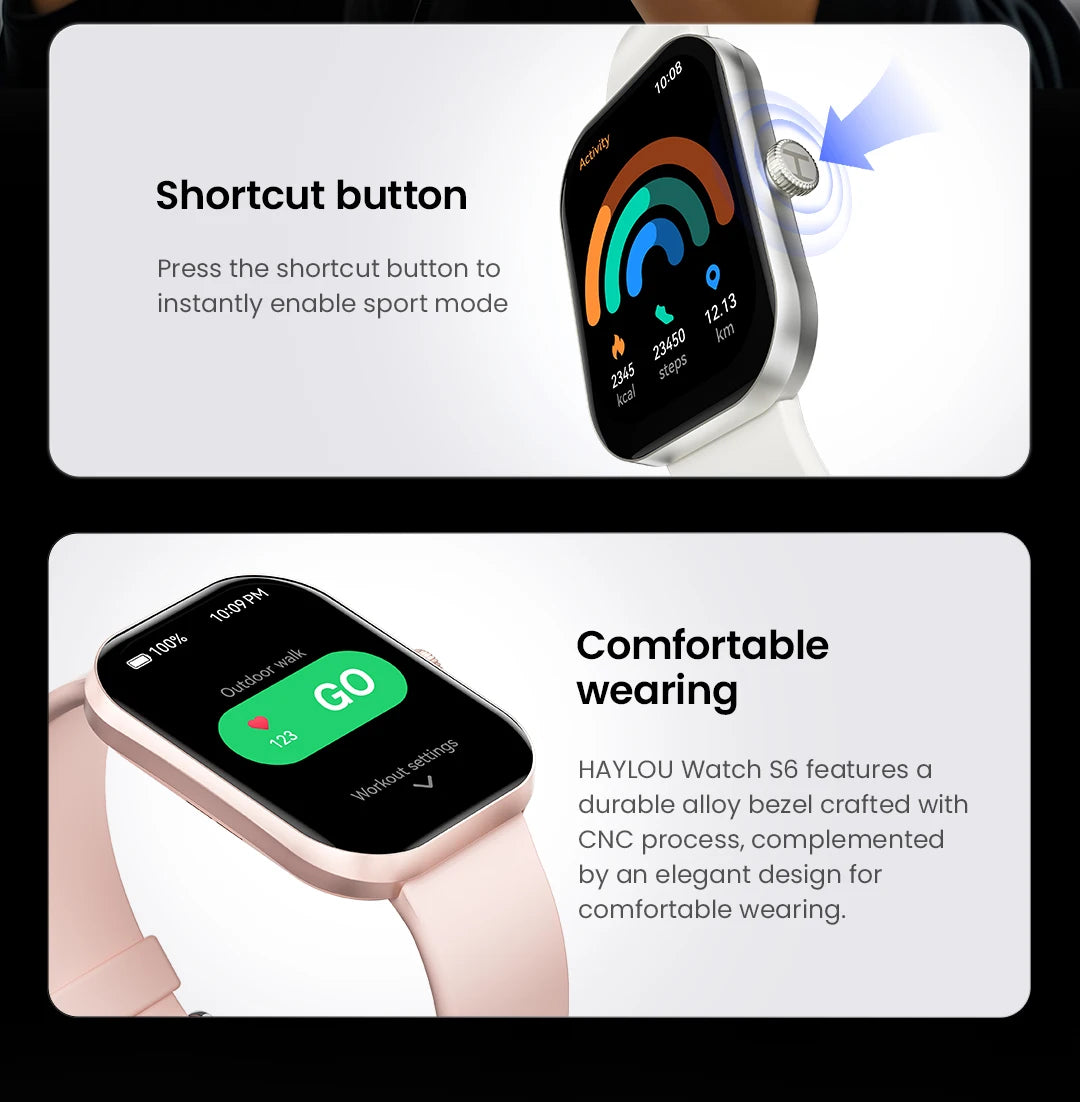 HAYLOU Watch S6 Smartwatch — 2.01" HD Display, Bluetooth Voice Calls, IP68 Waterproof Fitness Tracker