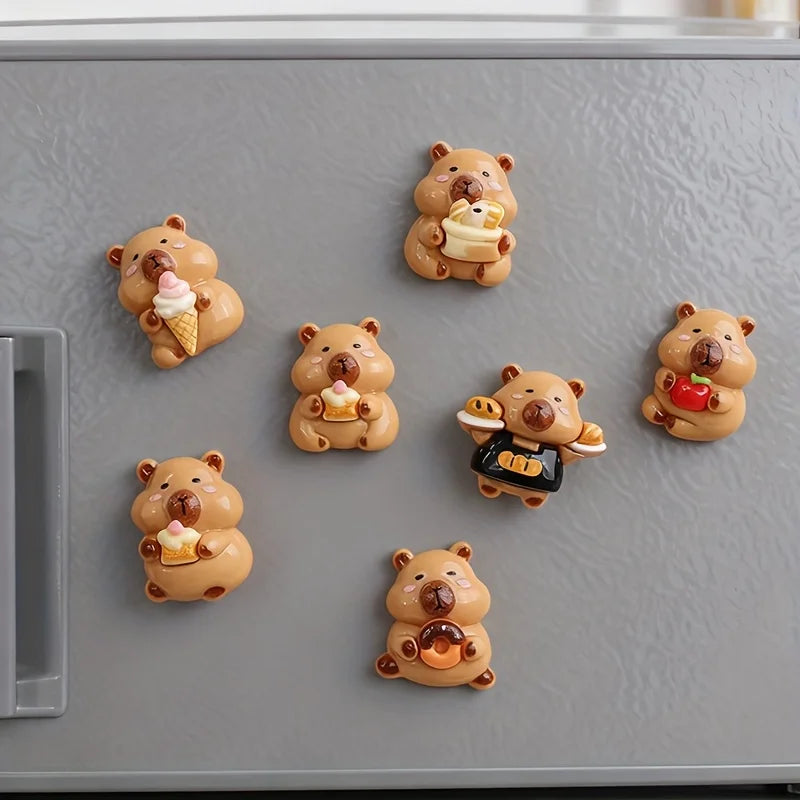 6-Piece Gourmet Capybara Resin Refrigerator Magnets - Cute Food-Themed Fridge and Message Board Decorations for Home and Office
