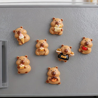 6-Piece Gourmet Capybara Resin Refrigerator Magnets - Cute Food-Themed Fridge and Message Board Decorations for Home and Office