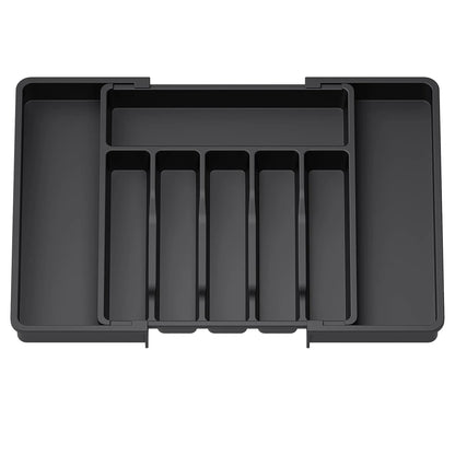Adjustable Flatware Organizer Tray with Dividers – Plastic Utensil Holder for Spoons, Forks & Knives