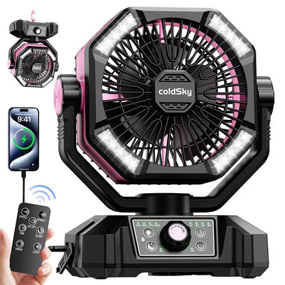 coldSky Portable Camping Fan — 4 LED Lanterns, 8 Speeds, 20000mAh Battery for Outdoor Use