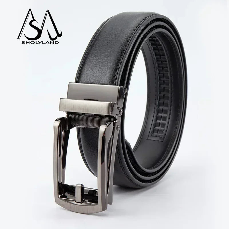 Men’s Classic Leather Belt – Trendy Two-Layer Cowhide with Alloy Automatic Buckle for Business & Casual Wear
