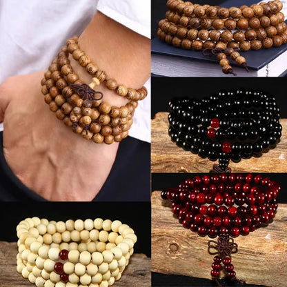 Natural Sandalwood 108 Bead Bracelet – Buddhist Buddha Meditation Prayer Rosary Beads for Men & Women Spiritual Wrist Jewelry & Hanging Decor