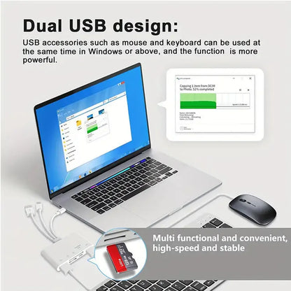 5-in-1 Three-Wire Card Reader — Multi-Function OTG Converter, High-Speed USB for iPhone, Android & iPad