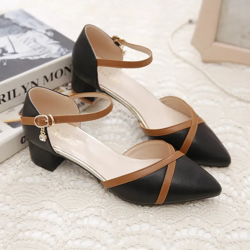 Women’s Elegant White Pearl Buckle Pumps — Square Heel Office & Leisure Shoes