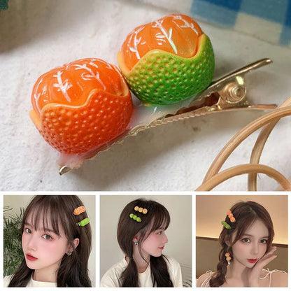 Orange Fruit Hairpin - Kawaii Y2K Hair Ornament, Girl's Side Top Hair Clips for Women, Hair Accessories