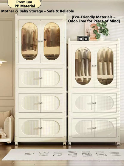 Foldable Storage Cabinet with Drawers – Dustproof Wardrobe Organizer for Home & Office