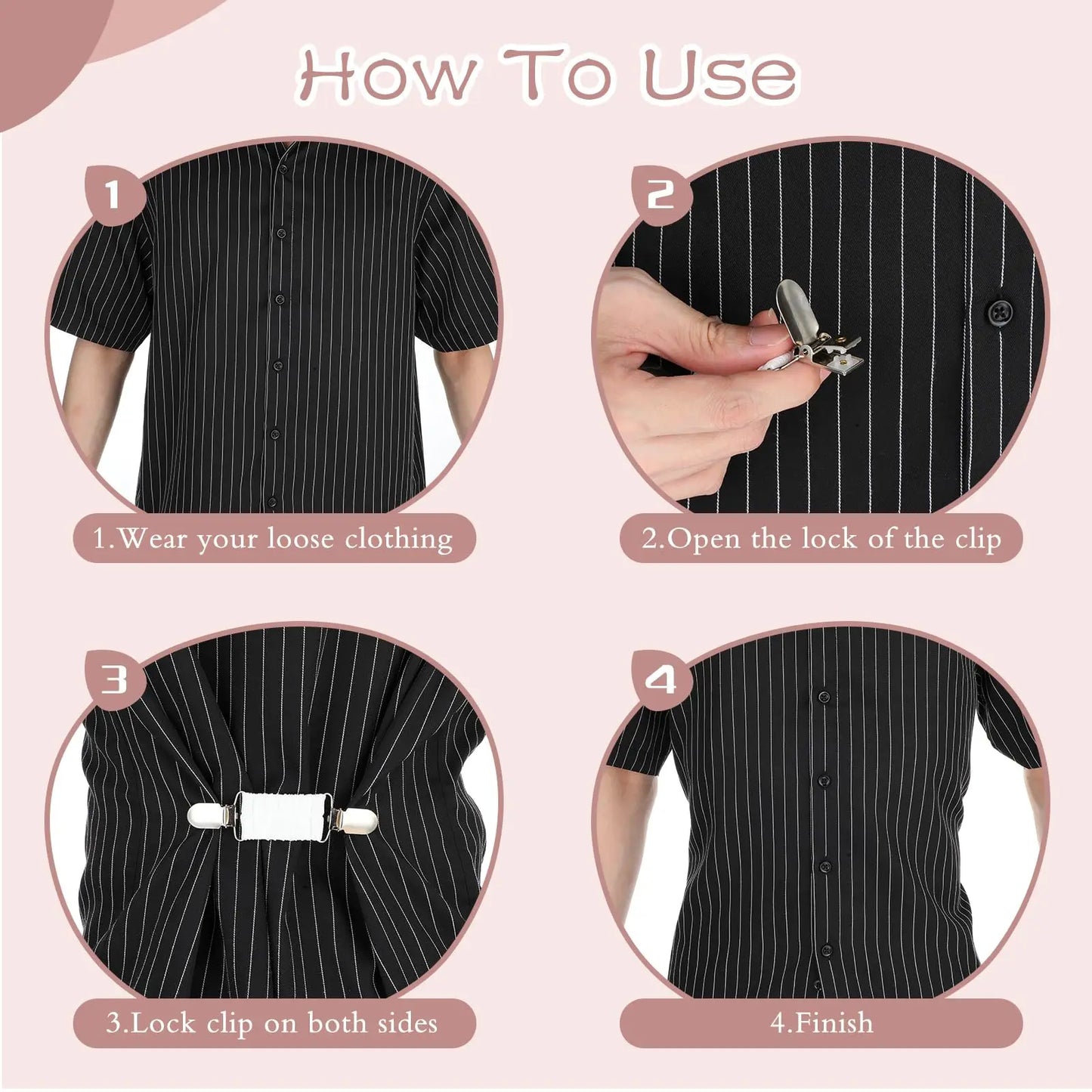 Adjustable Back Cinch Clips - Seamless Elastic Waist and Sweater Tightener for Women