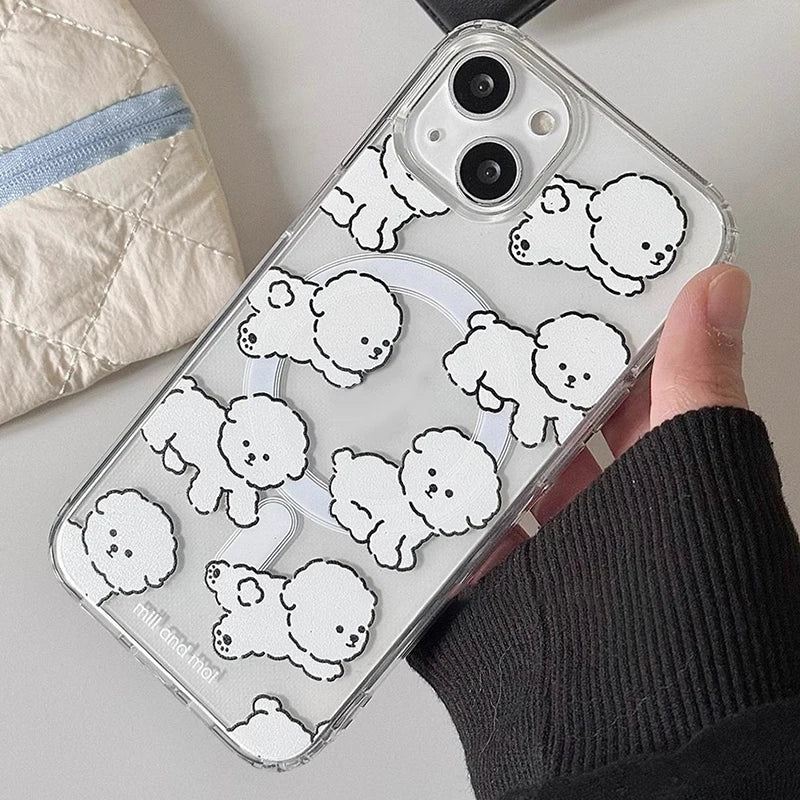 Cute Dog Cartoon Magnetic Phone Card Holder – Back Case Wallet for iPhone 15/14 with MagSafe Slot for ID & Bank Cards