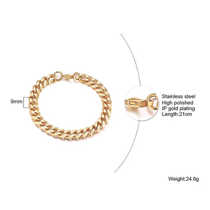 Vnox Men’s Simple Stainless Steel Curb Cuban Link Chain Bracelet – 3-11mm Width, Unisex Wrist Jewelry – Ideal Gift for Women and Men
