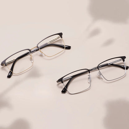 Comfortable Rectangular Men’s Business Glasses – Full Rim Browline Metal Frame for Optical Prescription Lenses