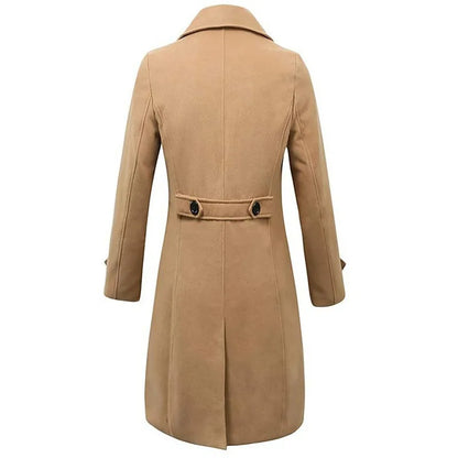 Men's Wool Blend Trench Coat - Double-Breasted Business Casual Winter Overcoat