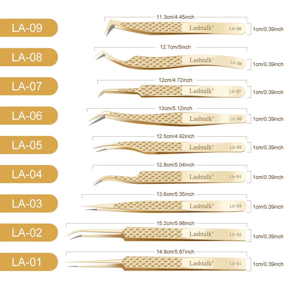 Lashtalk Precision Fiber Tip Tweezer - Diamond Grip Anti-Slip Gold Stainless Steel for Eyelash Extensions Makeup by Nagaraku