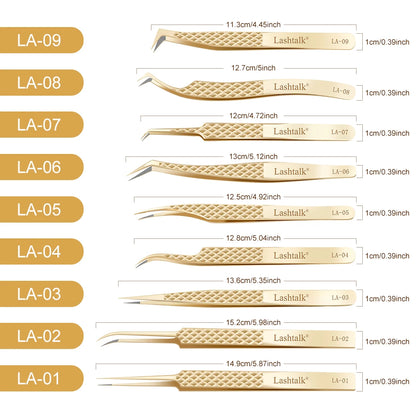 Lashtalk Precision Fiber Tip Tweezer - Diamond Grip Anti-Slip Gold Stainless Steel for Eyelash Extensions Makeup by Nagaraku