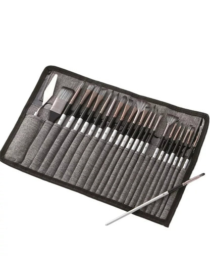 Bview Art 24-Piece Paint Brush Set: Enhanced Synthetic Brushes with Cloth Roll and Palette Knife - for Acrylic, Oil, Water Painting