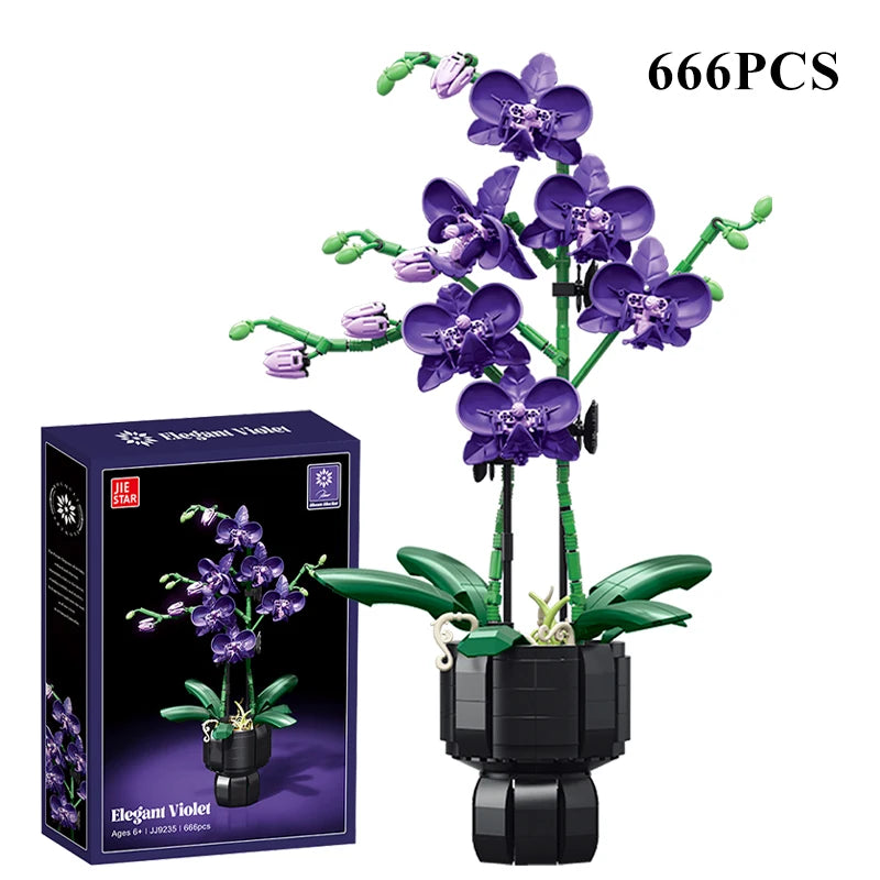 Orchid Cymbidium Building Blocks Set – DIY Potted Phalaenopsis Flower Simulation Toy for Valentine’s Gift