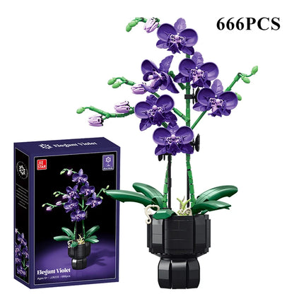 Orchid Cymbidium Building Blocks Set – DIY Potted Phalaenopsis Flower Simulation Toy for Valentine’s Gift