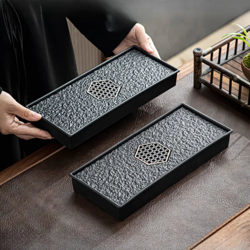 Mimicking Ugjin Stone Tea Tray – Heat-Resistant & Insulated Water Drain Tray for Tea Ceremony Storage