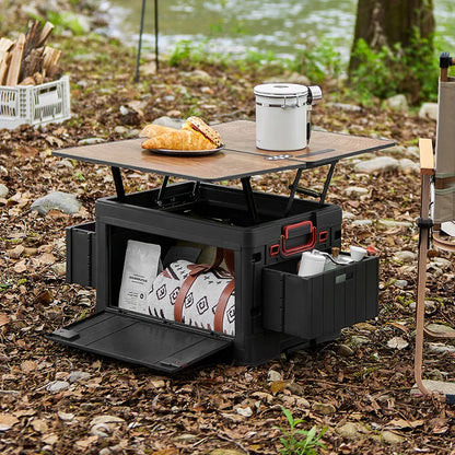 Folding Storage Box - Flat Outdoor Camping, Trunk Organizer & Gift Storage Box with Wooden Lid