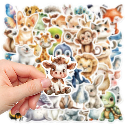 Cute Watercolor Animal Stickers - Cartoon Graffiti Decals for Phone Case, Skateboard, Scrapbook and Kids Crafts