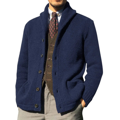 Men's Luxury Knit Cardigan Sweater - Thick Warm Autumn/Winter Solid Color Coat Top