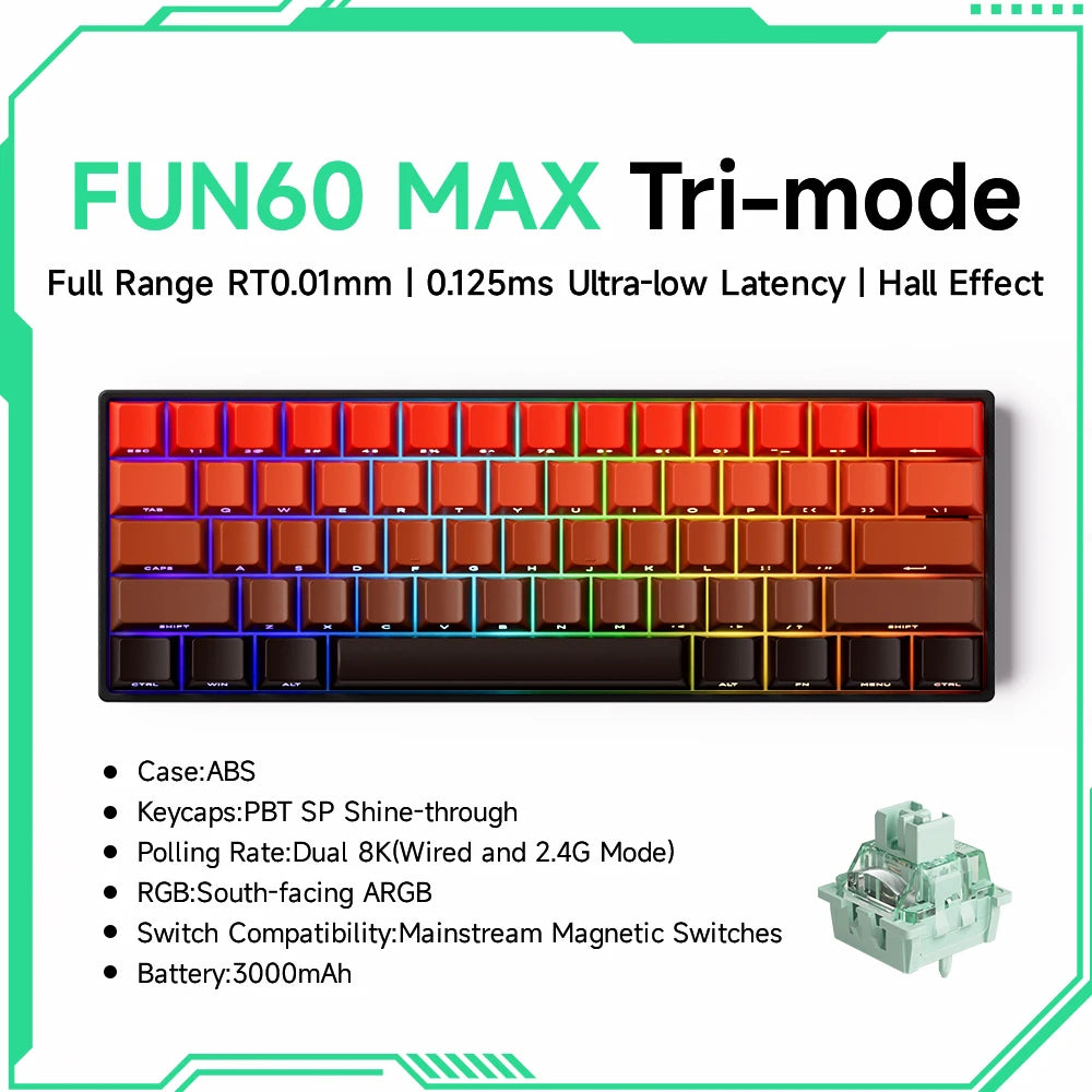 Akko MonsGeek FUN60 60% Mechanical Gaming Keyboard – Magnetic Switch, 8K Rapid Trigger, ARGB HE/TMR Custom Keyboard