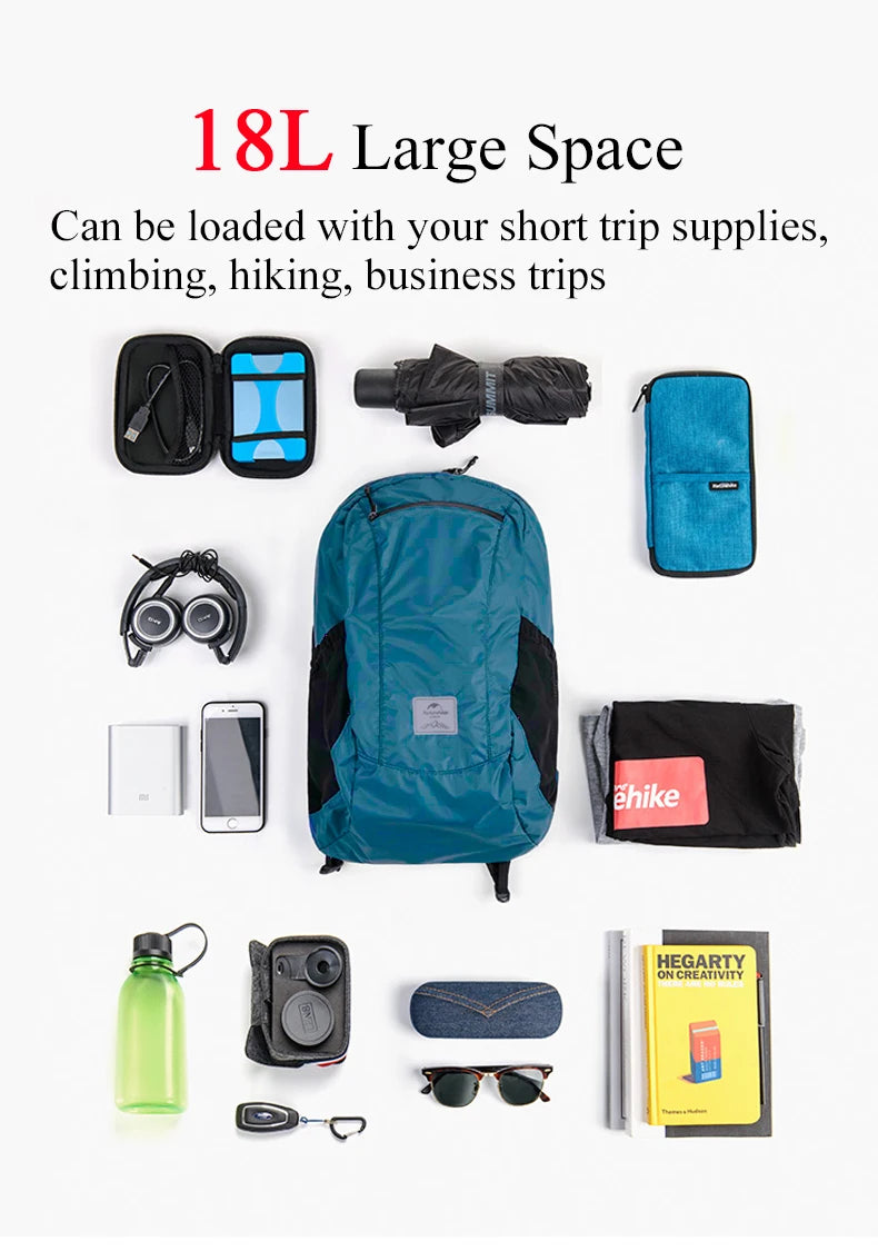 Naturehike 18L Hiking Backpack - Ultralight, Foldable, Waterproof Travel Bag for Men & Women, Outdoor Camping Small Backpack