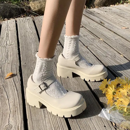 JK Lolita Platform Loafer Shoes - Y2K Kawaii School Girl Fashion Pumps