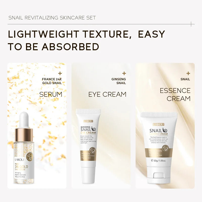 LAIKOU Vitamin C Skin Care Set - Face Cream, Serum & Eye Cream Moisturizing Anti-Wrinkle Facial Care Kit