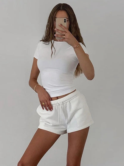 2024 Women's Spring Short Sleeve T-Shirt - Solid Casual Soft Crop Tops, All-Match Basic Tees for Summer Fashion