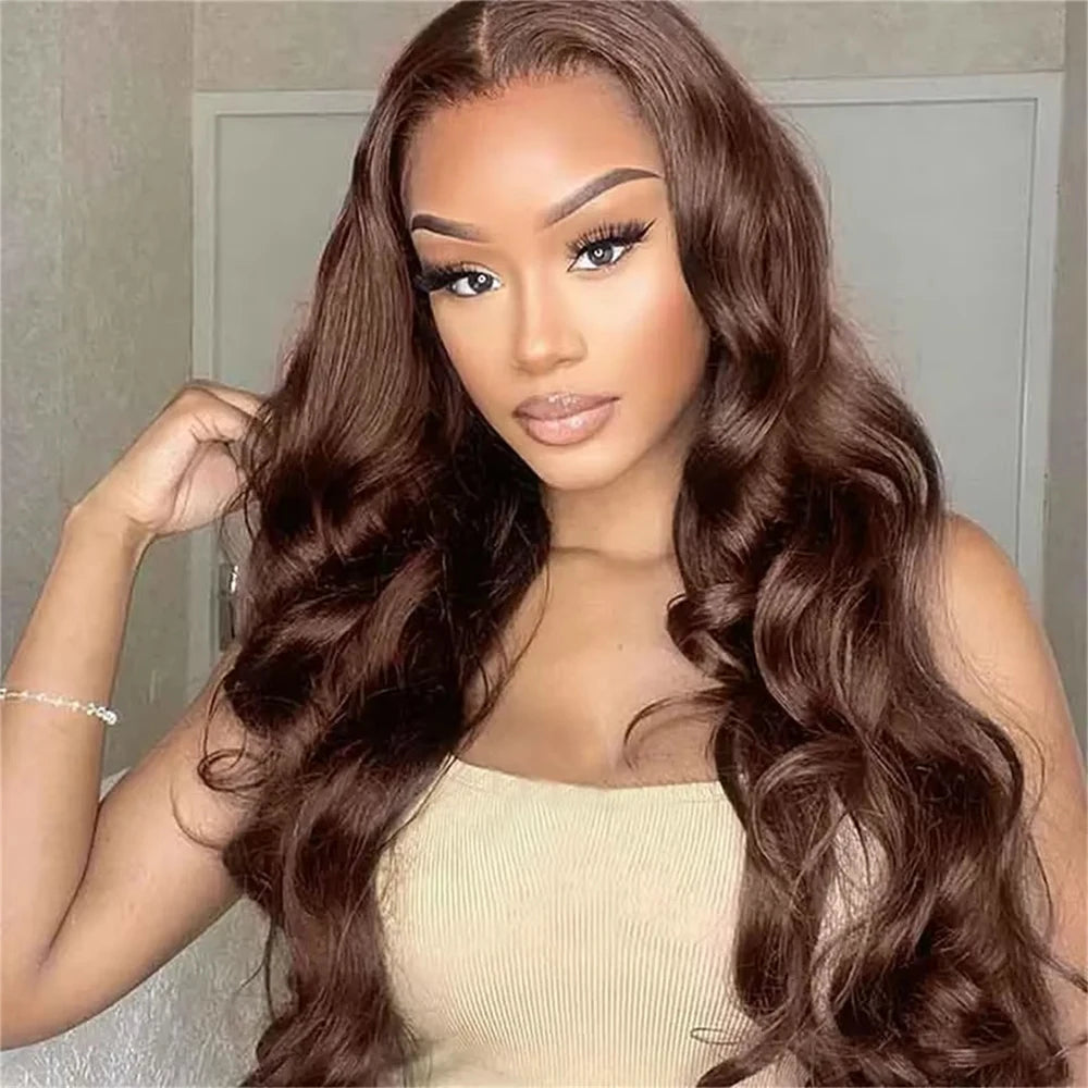HD 200% Density Chocolate Brown Body Wave Lace Front Wig - 30 36 Inch 13x6 13x4 Brazilian Remy Human Hair Frontal Wig
