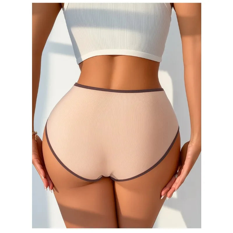 Low Waist Ribbed Women’s Underwear - Breathable Color-Matching Hip Lift Bow Briefs